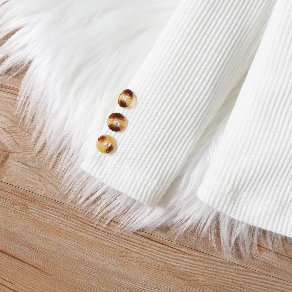 Девочки Осенне-Зимний Комплект: Однотонный топ в рубчик с рукавами-крылышками, юбка и брюки в нерегулярную клетку