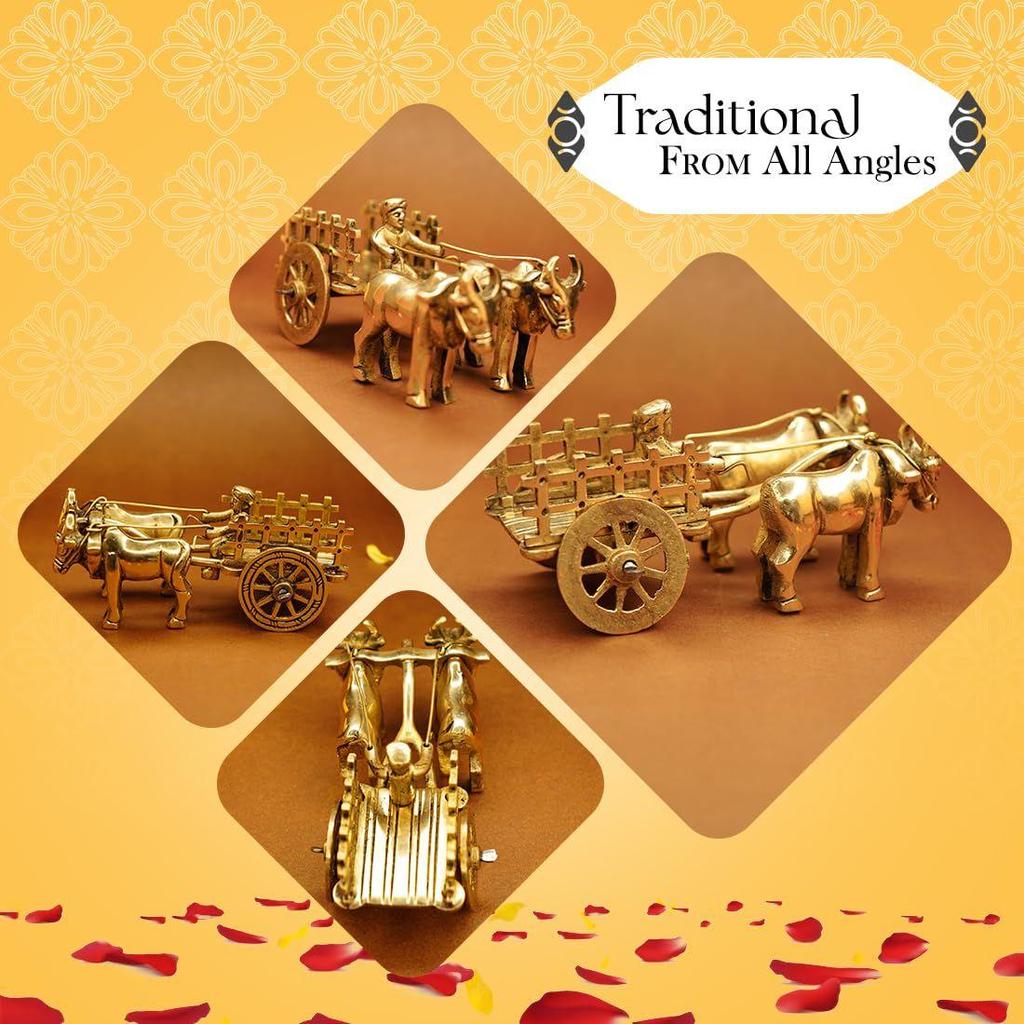 Pure Brass Bullock Cart Home Decor (Size: 12 Cm) | Bailgadi for Gift | Bullock Cart Showpiece Brass Antique Decor Item