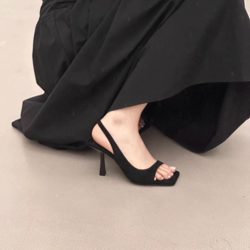 Модные сандалии на высоком каблуке во французском стиле для женщин, черные сандалии-стилеты с ремешком на щиколотке