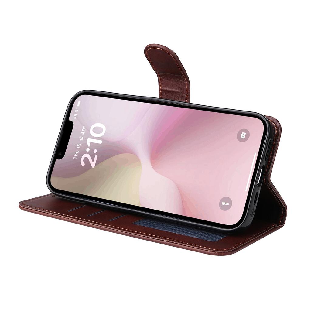 For iPhone 16e PU Leather Wallet Case Phone Stand Cover with Tempered Glass