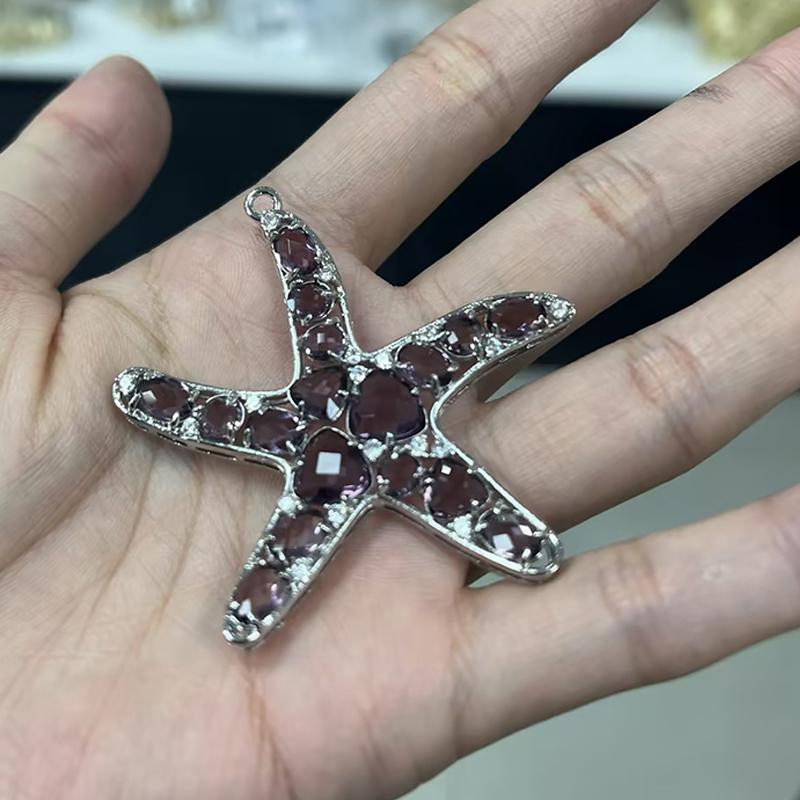 ZHUKOU 52x54mm fashion Crystal starfish pendant for women Handmade Necklace Earrings Making Accessories model:VD417