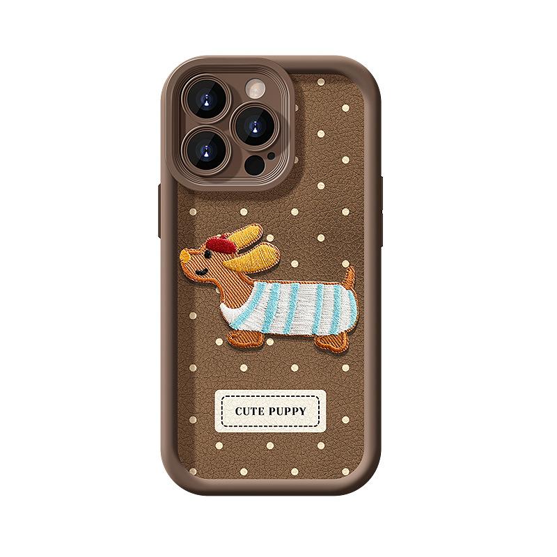 Polka Dot Embroidered Puppy Lanyard Suitable for Apple 13PROMAX Mobile Phone Case Iphone16 Lambskin 15 Silicone 14