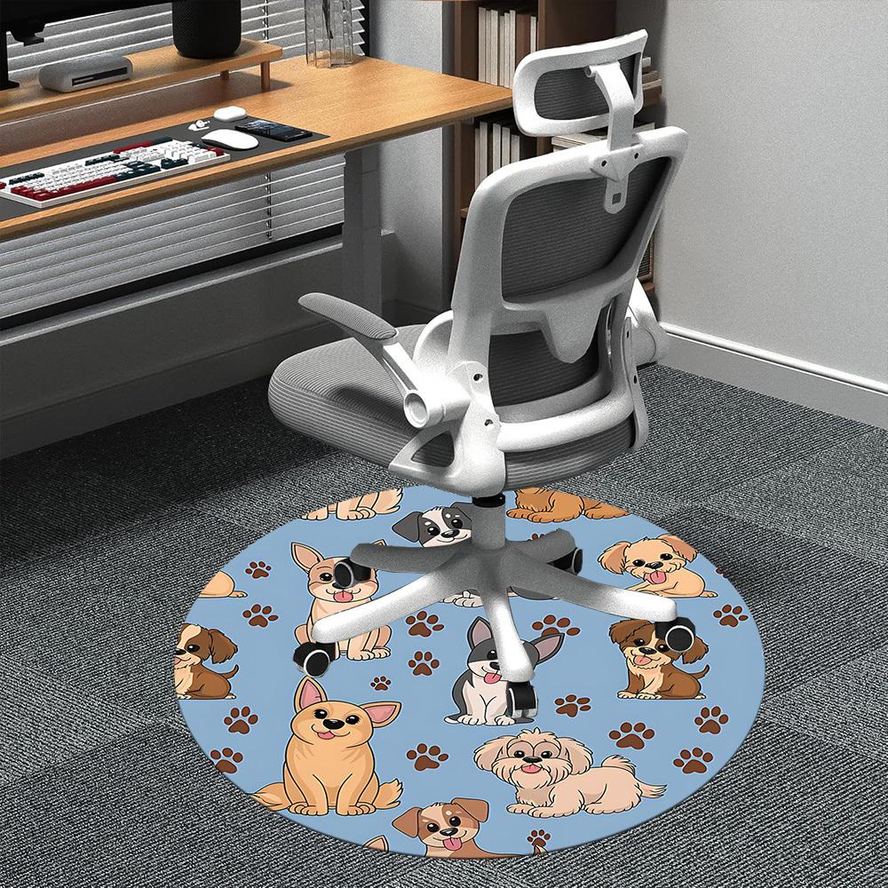 1PC Puppies Paws Office Round Area Rug, Mat Suitable ForOffice, Under Office Chairs Bedroom Living Room Home Decor, Room Deco