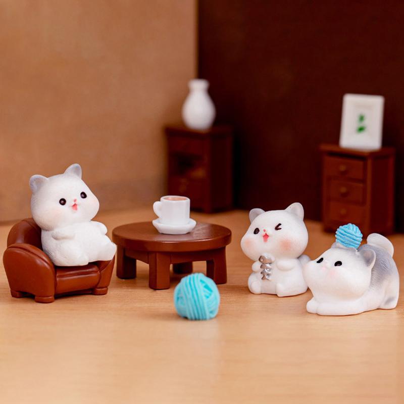 Статуэтки Миниатюры Мультфильм Милый Кот Котенок Животные Микро Пейзаж Украшения Для Украшения Дома Декор Для Комнаты Аксессуары