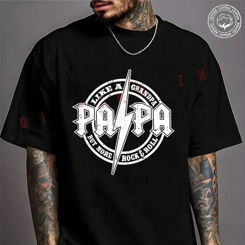 Papa Like A Grandpa Fathers Day Rocker Dad Design Moto Cotton T-shirt Summer Casual Short Sleev