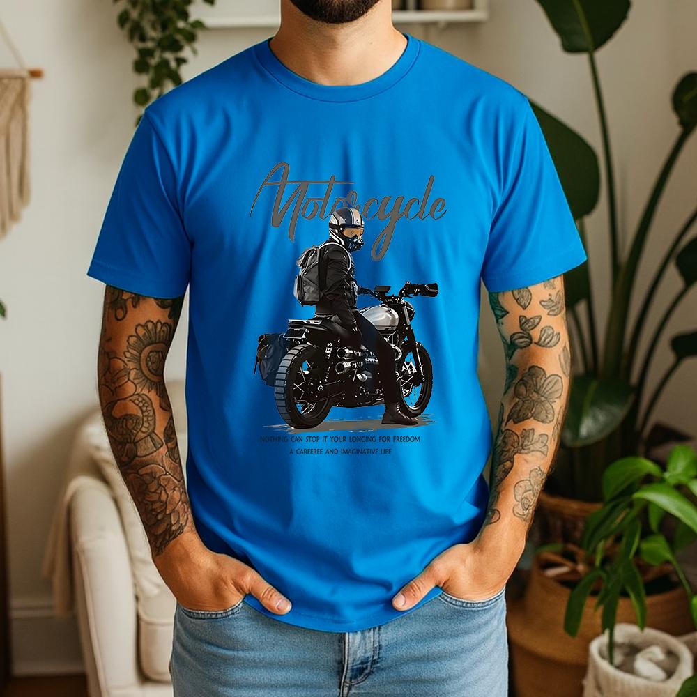 New Summer Unisexs 100 Pure Cotton TShirt Motorcycle Longing For Freedom Vintage Biker Style Casual Breathable Short Sleeve