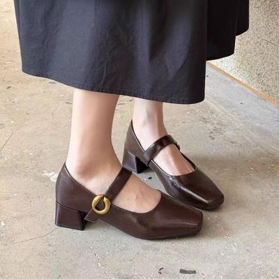 Мода Новый Стиль Модный Дизайнерский Винтаж Женские Туфли Мэри Джейн Женские Туфли с Квадратным Носком Весна Осень Элегантные Сандалии на Низком Каблуке