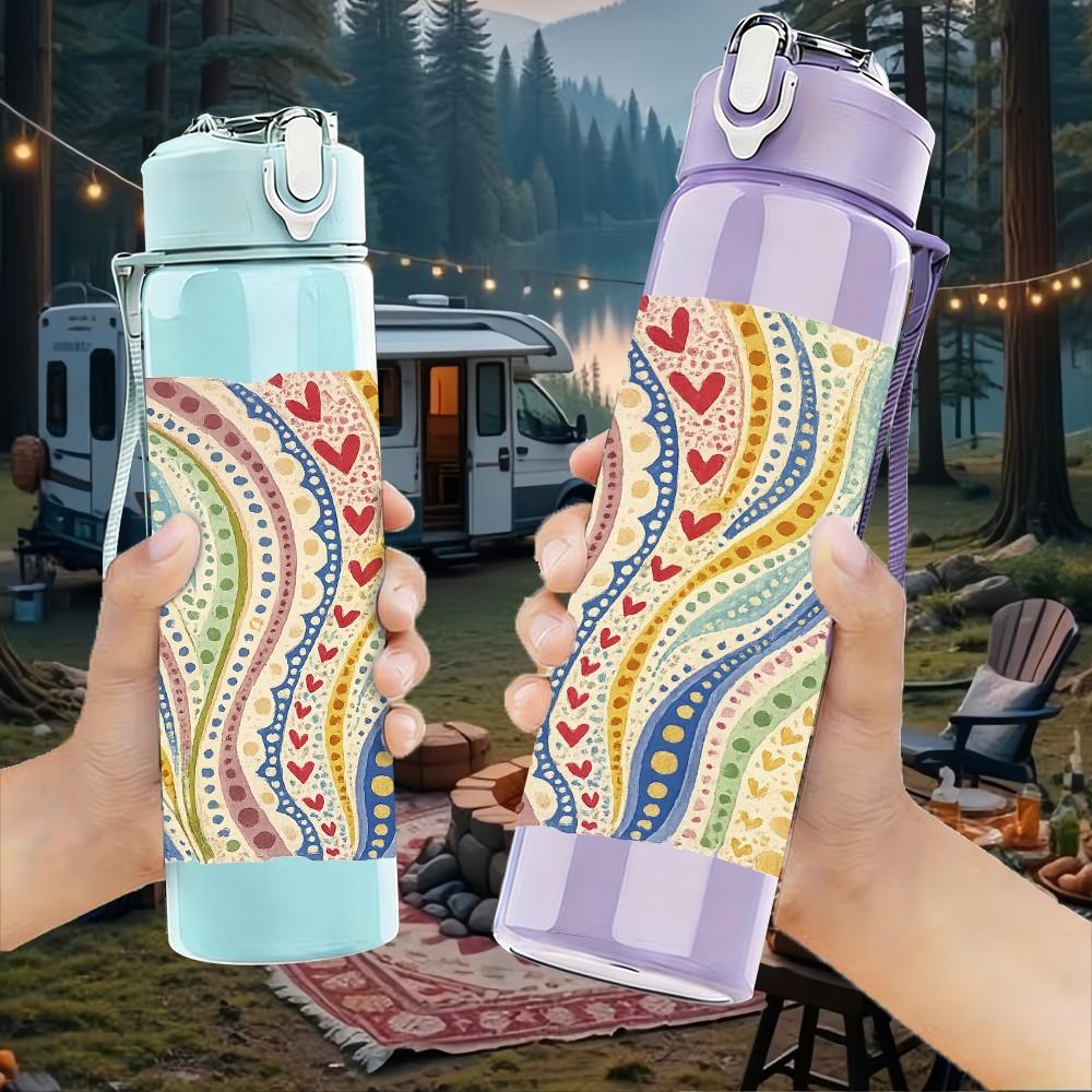 1PC Swirl Wavy Bohemian Marble Print 750ml Color Plastic Sports Water Bottle Leakproof Flip Straw Lid Suitable for Sports Office Home Use