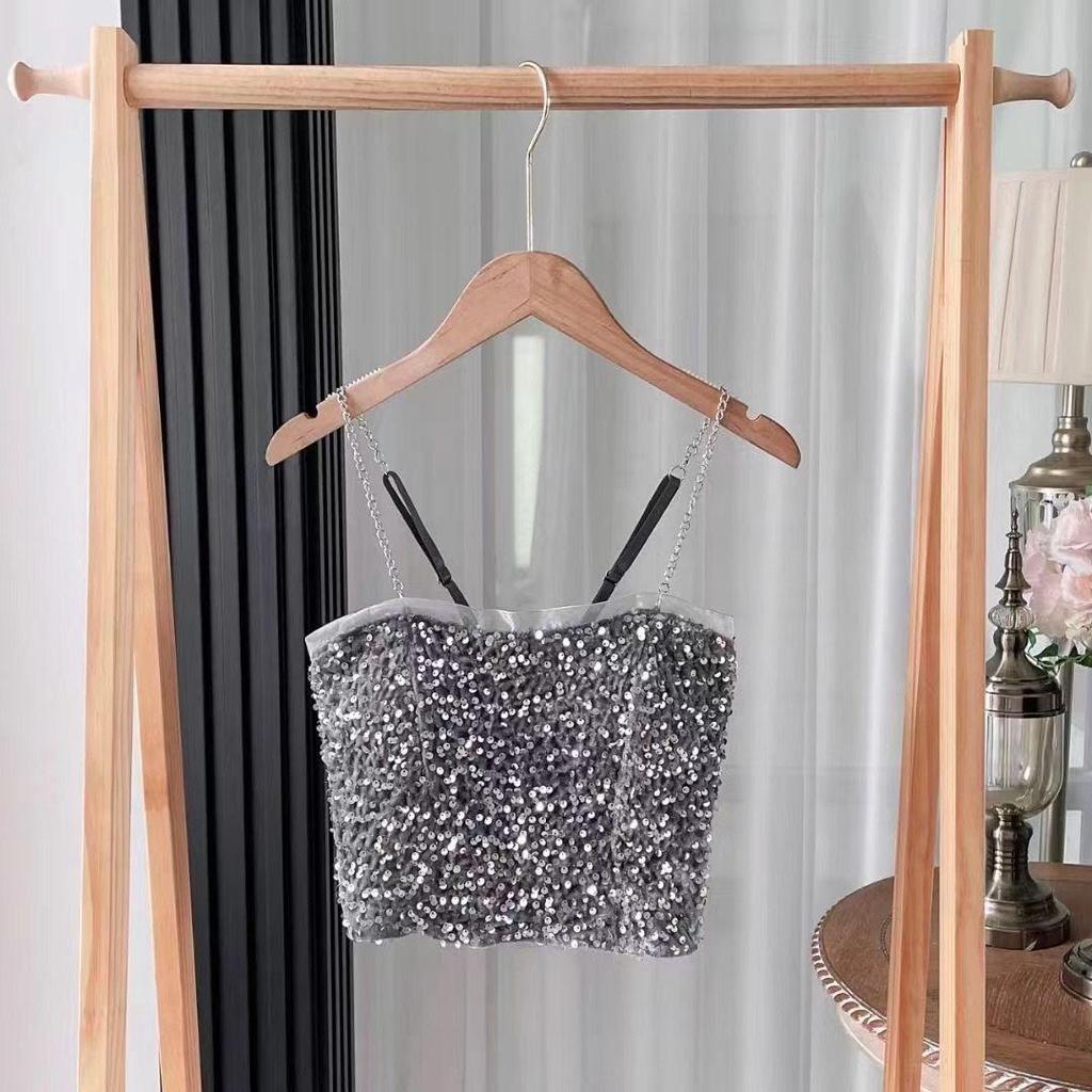 Slim Sequin Bandeau Tank Top - Summer Fashion