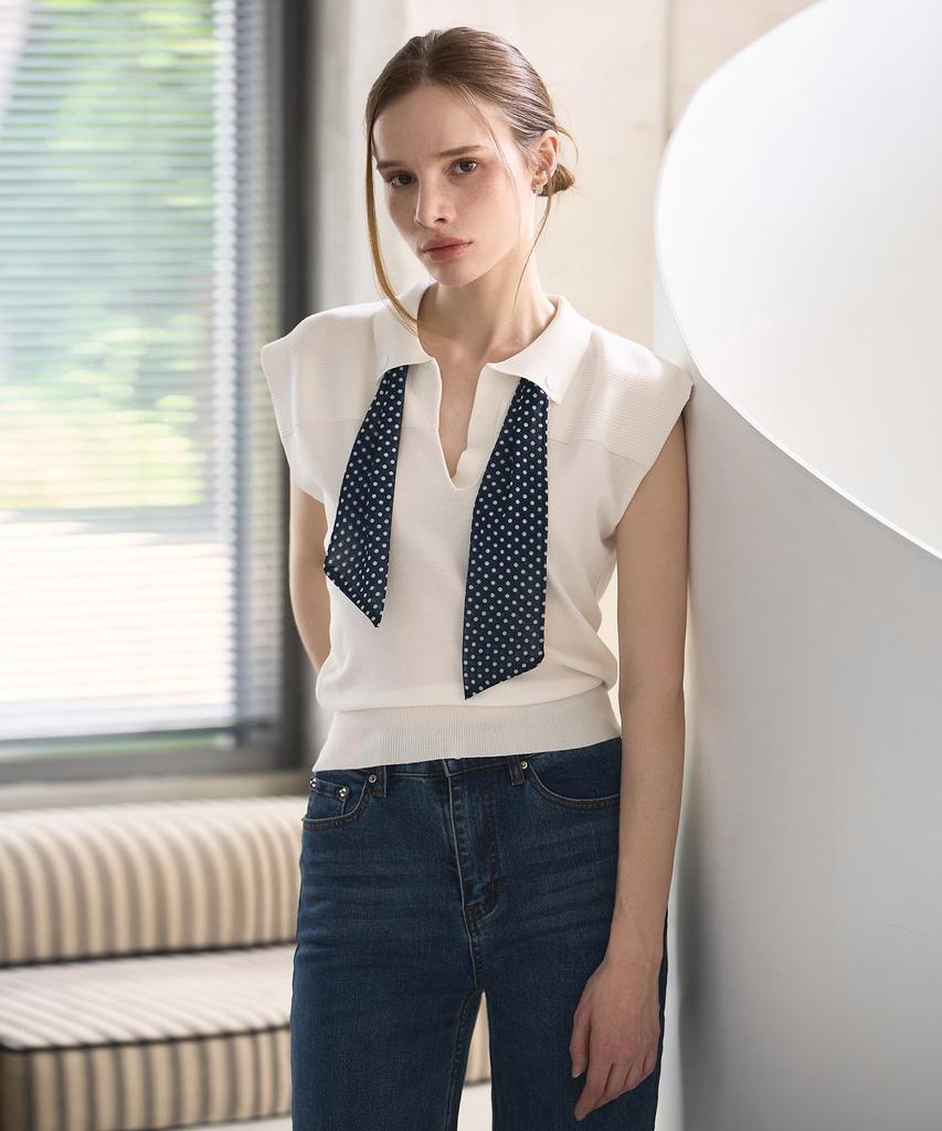 HYFVE Dot Ribbon Point Sleeveless Knit Top