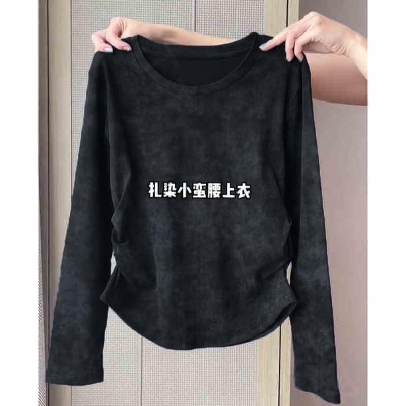Womens Tie-Dye Crew Neck Long Sleeve T-Shirt Slim Fit Trendy Short Top
