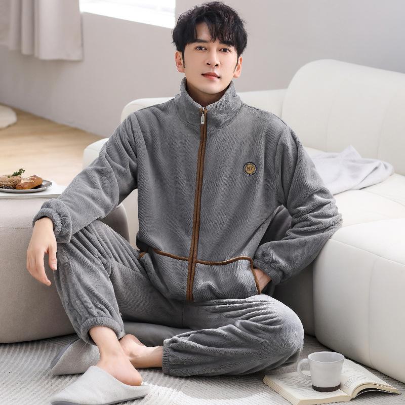 Пижама мужская зимняя коралловый флис утолщенный флис теплая мужская осенне-зимняя фланель мужская большого размера зимняя домашняя одежда