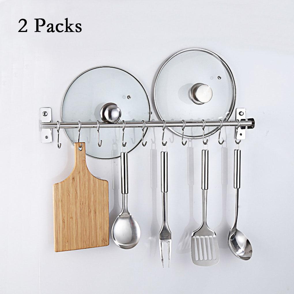 Настенная подвижная вешалка с крючками из нержавеющей стали, кухонная рейка для полотенец и кухонной утвари