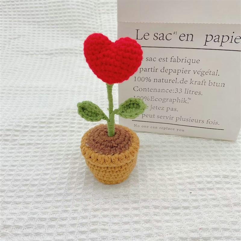 Mini Potted Crochet Homemade Tulip Flower Rose DIY Hand-Woven Home Decoration Wool Finished Product