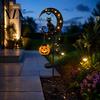 Hanging Pumpkin Halloween Decor Solar Garden Stake Light, Metal Black Cat & Moon Waterproof Spooky Bat Decorations for Lawn Patio Yard Pathway Outdoor