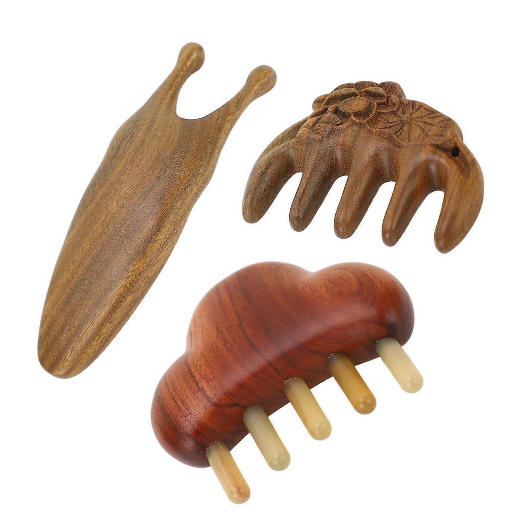 3pcs Sandalwood Meridian Comb Set Wide Comb Teeth Reduce Stress Wooden Nose Maasage Tool for Head Neck