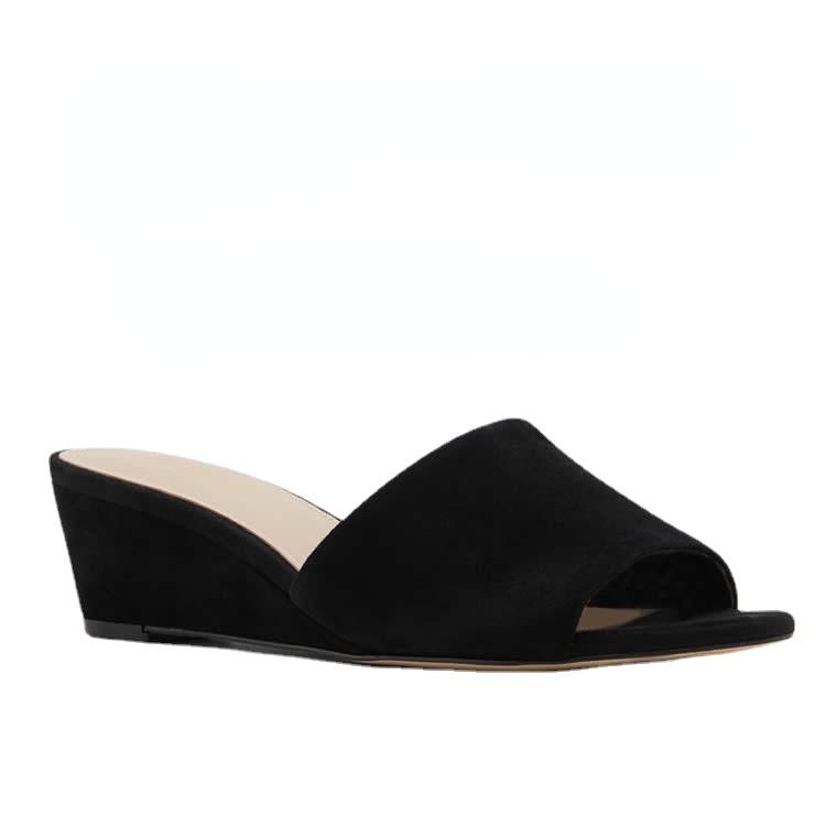 LOSLANDIFEN/женские шлепанцы, элегантные летние бархатные сабо 3 см, сандалии на танкетке, шлепанцы, повседневная модельная женская обувь на высоком каблуке с открытым носком