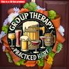 2D Flat 20*20cm 1pc Group Therapy Practiced Here Sign Vintage Beer Bar Art Plaque Wine Barrel&wine Glass Patterns Classic Retro Bar Style Door Signage