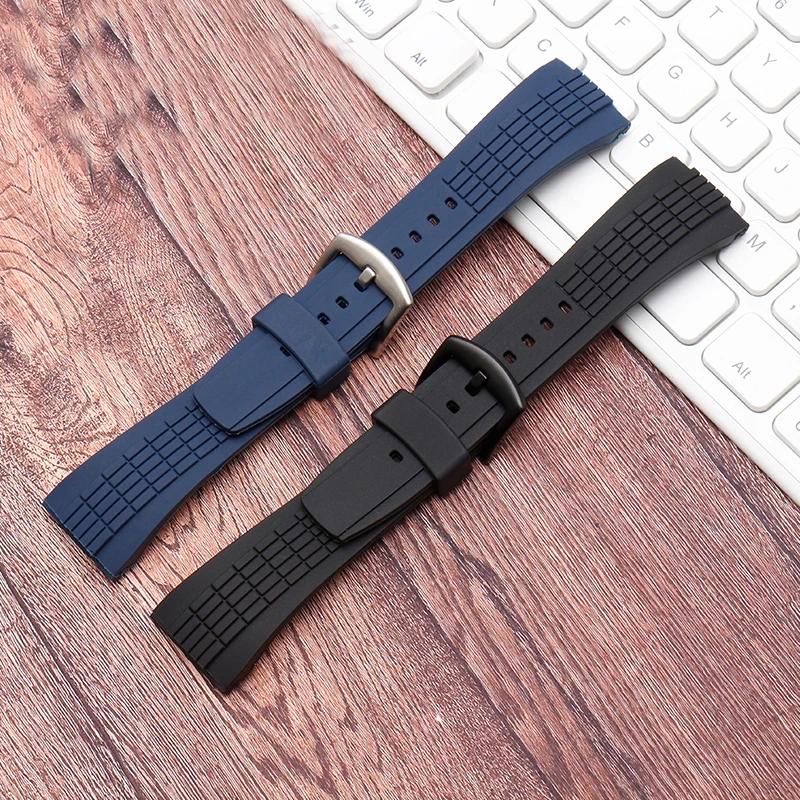 Watch Band For Seiko SRH 006 013 SPC007 Watchband Waterproof Rubber 26mm Black Silicone with Stainless Steel Buckle Watch Strap