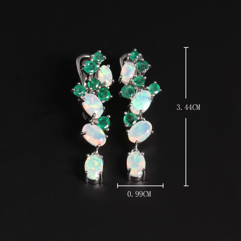 Colorful Gemstone Opal Emerald Earring ,natural Ethiopia Opal Zambia Green Emerald Jewelry 925 Sterling Silver