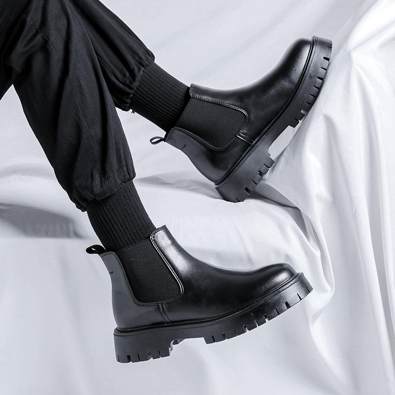 Модная уличная мужская обувь слипоны Зимние универсальные ботинки челси Мужские ботинки Мода 2024 Новые кожаные ботильоны Подошва из сухожилия Носимые рабочие ботинки