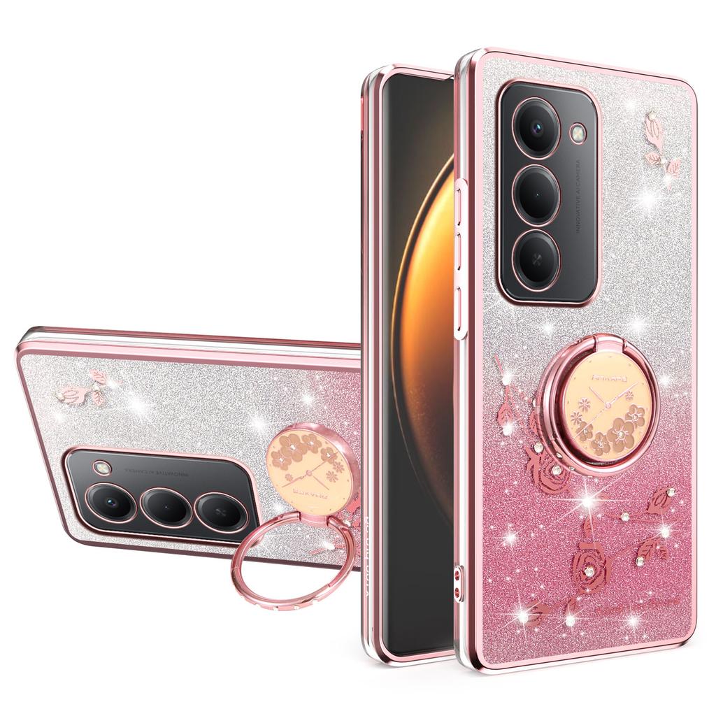 Для Xiaomi Redmi 15 5G (Глобальный) (169 мм) Чехол Кольцо Подставка ТПУ Цветы Чехол для Телефона Градиент Блестки