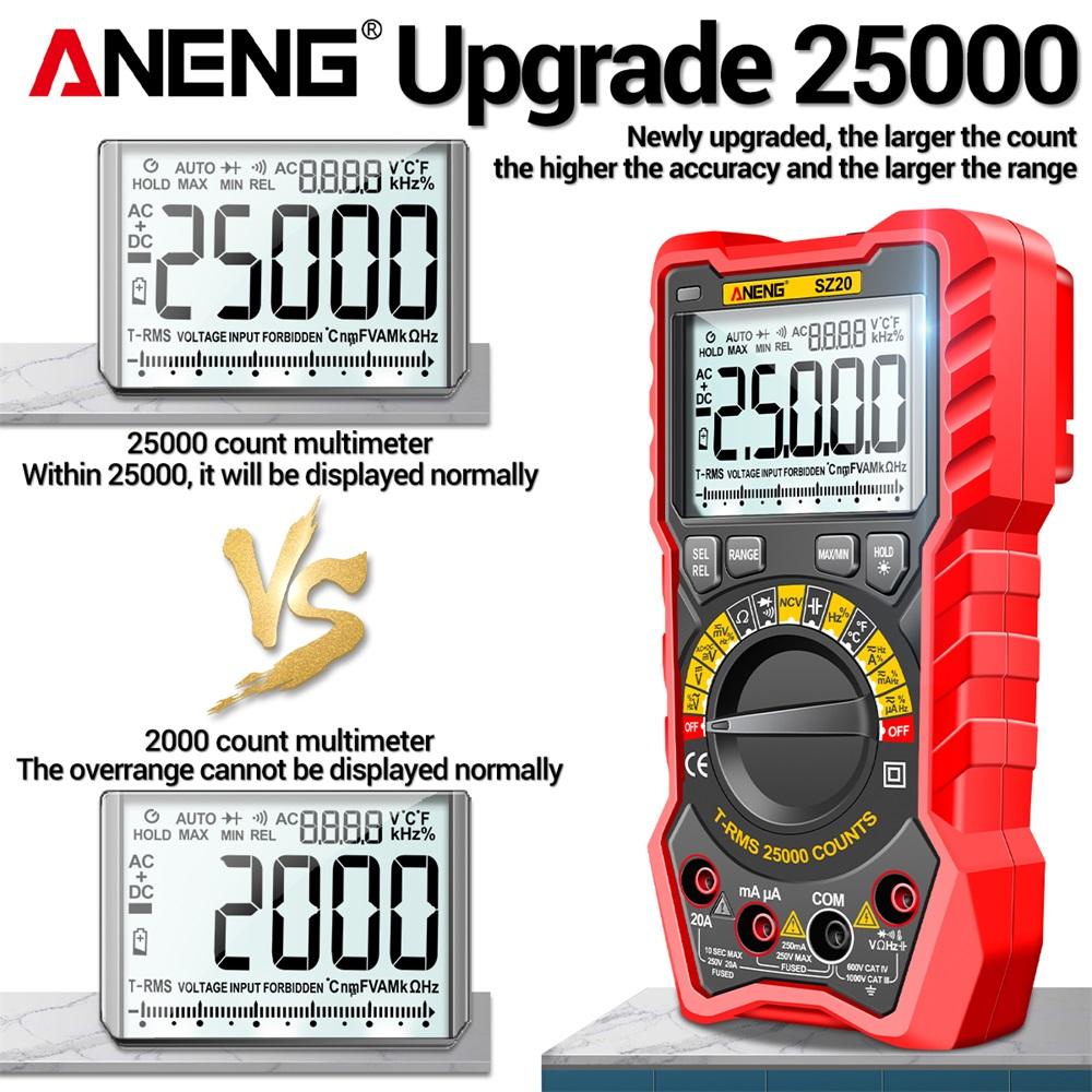New ANENG SZ20 Professional Digital Multimeter Electric 25000 Counts AC/DC Current Meter Voltage Tester for Car Ohm Temp Capacitor & Digital Display