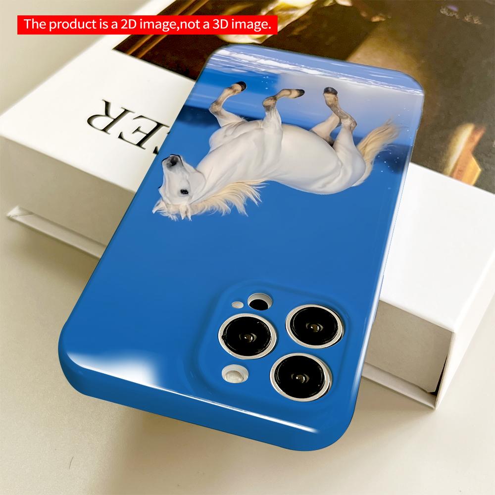 2DFlat White Horse Galloping on Snow All inclusive film hard phone case, compatible with iPhone 18 Pro Max 17 16 15 14 13 12 11