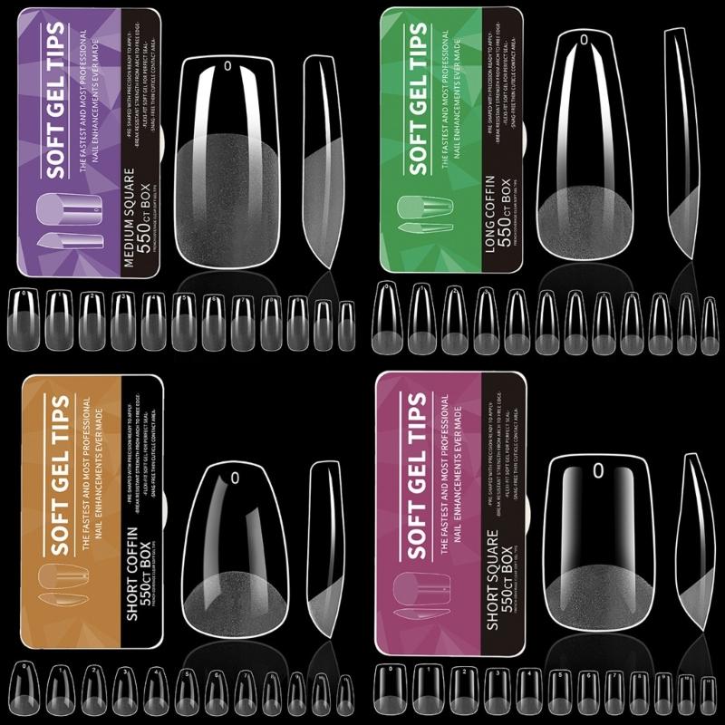 Средние миндалевидные гелевые типсы для ногтей 550 шт. Предварительно матированные прозрачные накладные ногти для профессионального и начинающего использования