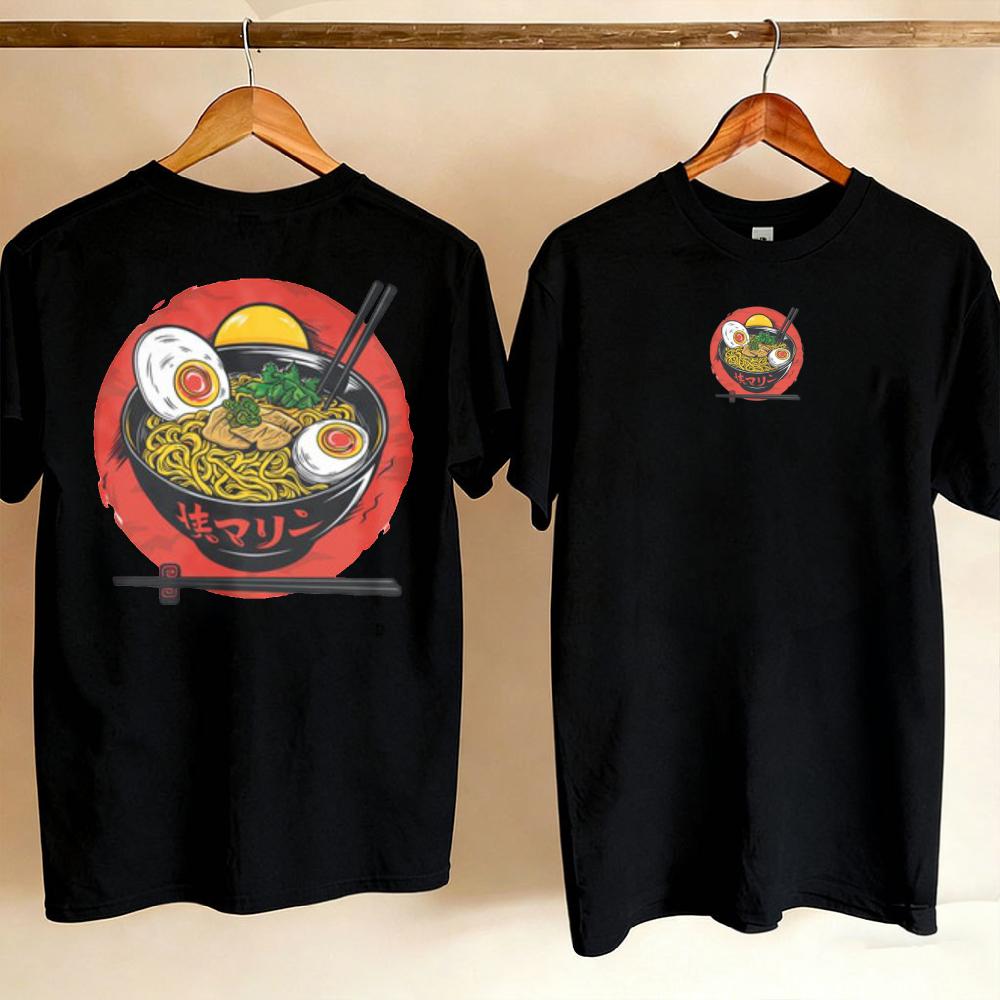 Unisexs Cotton RaUnisex Graphic TShirt Japanese Noodle Bowl Illustration Anime Streetwear Casual Foodie Gift Harajuku Unisex Clothing