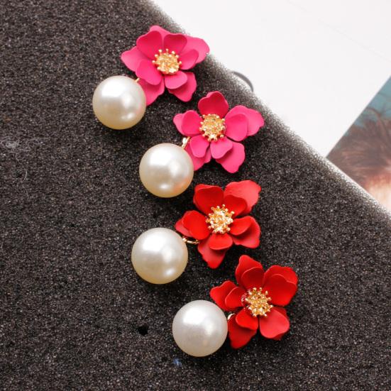 1 пара больших цветочных подвесок из искусственного жемчуга, женские серьги, сладкий пирсинг