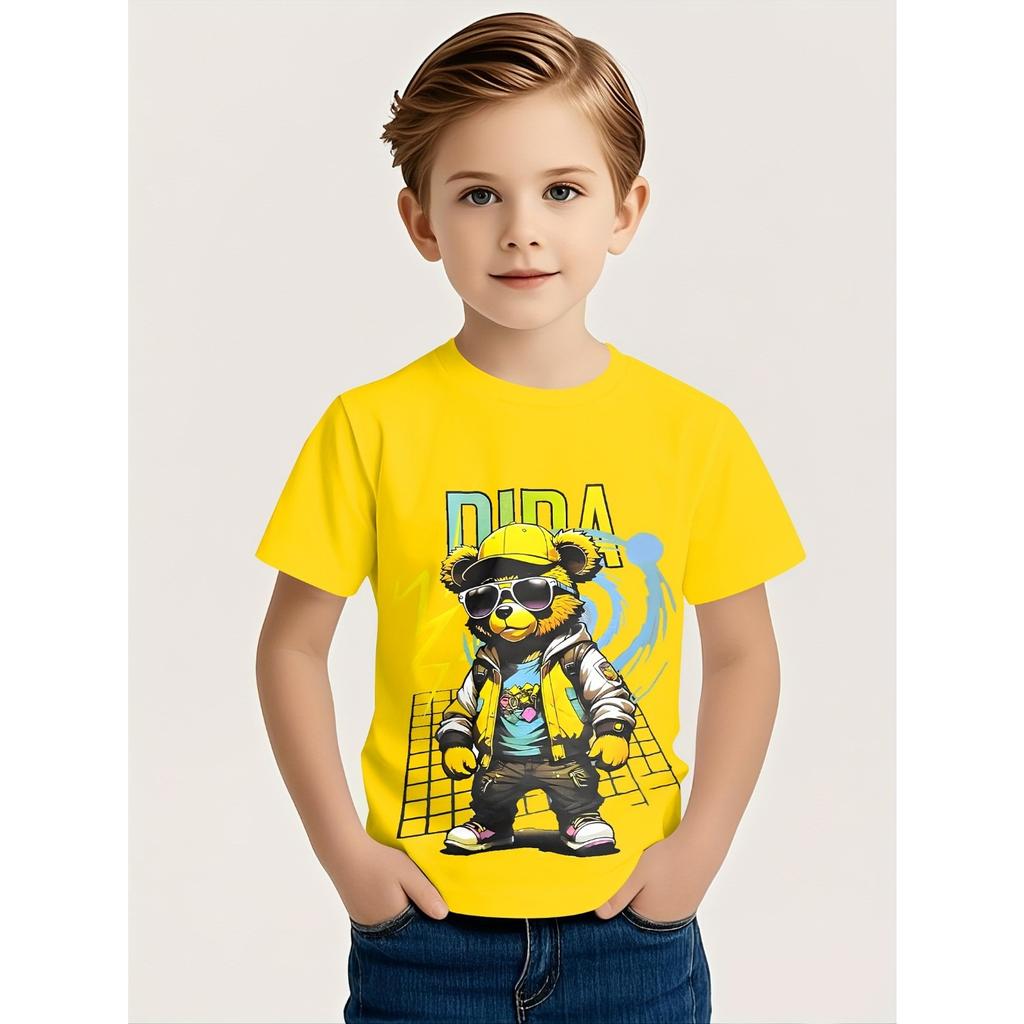 Summer Round Neck Animal Pattern 3D Printed Top Fashionable Casual Short Sleeved Children's Boy T-shirts