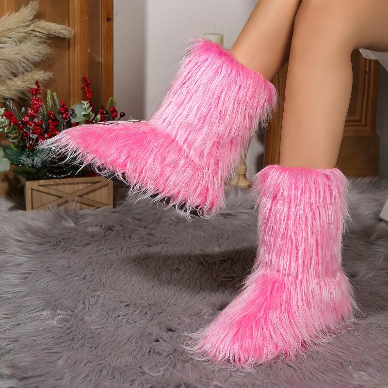 Мода 2024 года, новые зимние сапоги из искусственного меха, женские теплые пушистые зимние сапоги, роскошная обувь, женские меховые сапоги из лисьего меха, модная зимняя обувь