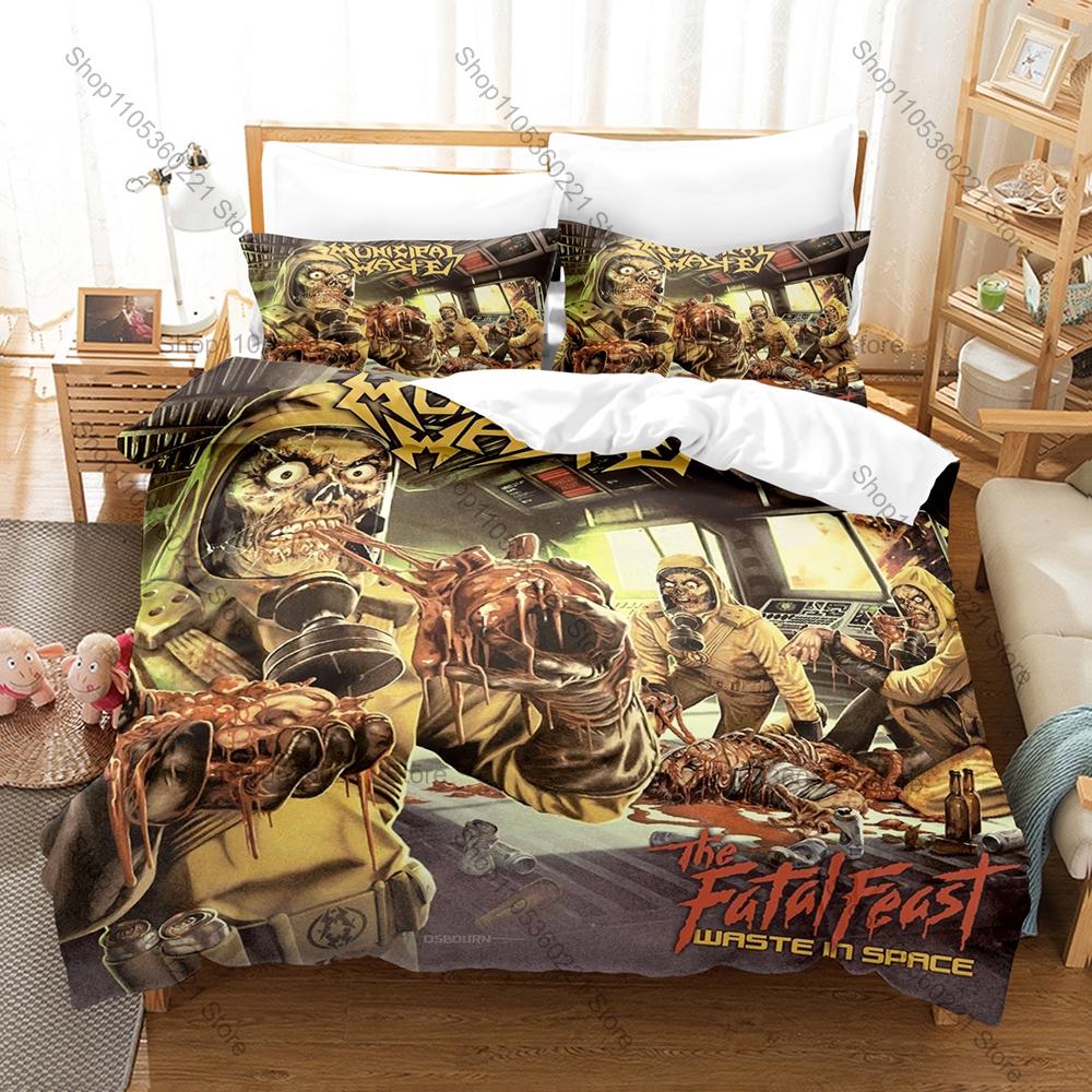 Vintage Municipal Waste The Art of Partying Zombie Mutant Cartoon Poster Duvet Cover Set For Thrash Metal Fans