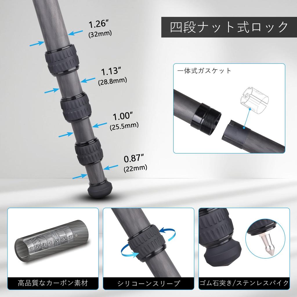Компактный карбоновый штатив ARTCISE 46 мм с шаровой головкой и низким центром тяжести, трубка 32 мм, карбоновая камера для путешествий, максимальная высота, стандартная, быстрая установка, подходит для