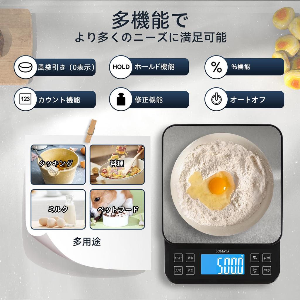 BOMATA Large Kitchen Scale High Accuracy Percentage Function Cooking Scale USB Rechargeable Double Power Backlight Full View LCD Stainless Steel Tray