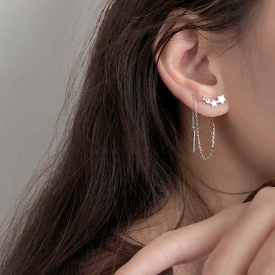 Серьги 'Сияющая Звезда Неба' Корейские Супер Красивые Длинные Серьги-Гвоздики с Бахромой в Виде Метеора Женские Серьги с Цирконами Постепенно Меняющими Цвет Пентаграммой