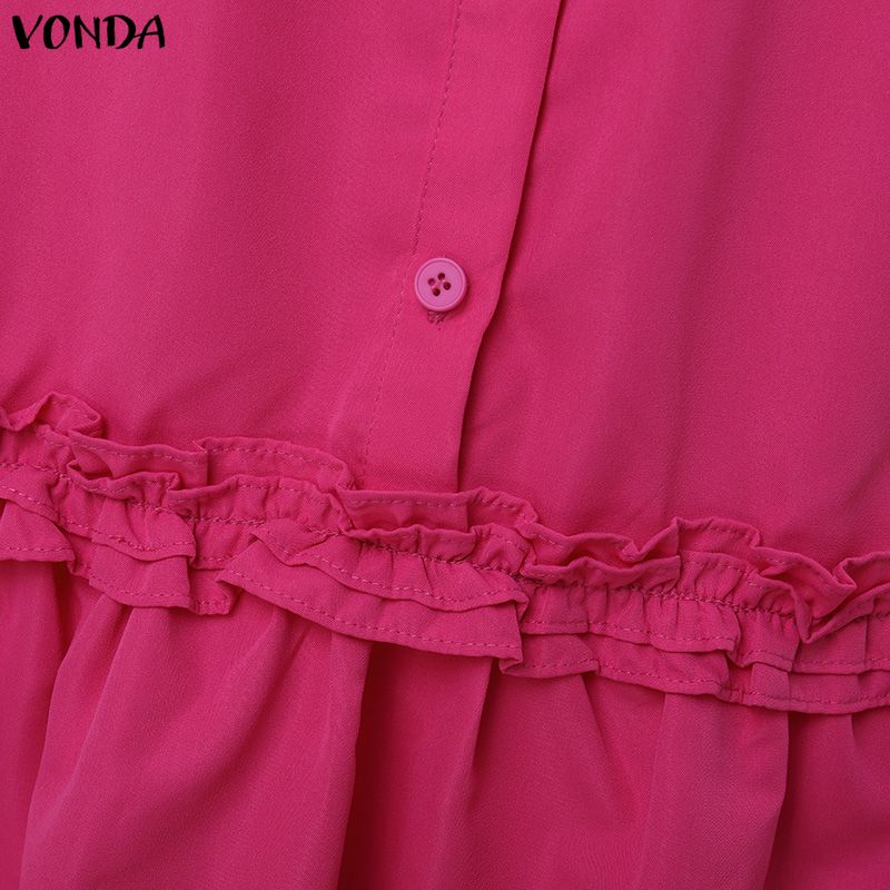 VONDA Женское летнее повседневное мини-платье с круглым вырезом, короткими рукавами и оборками