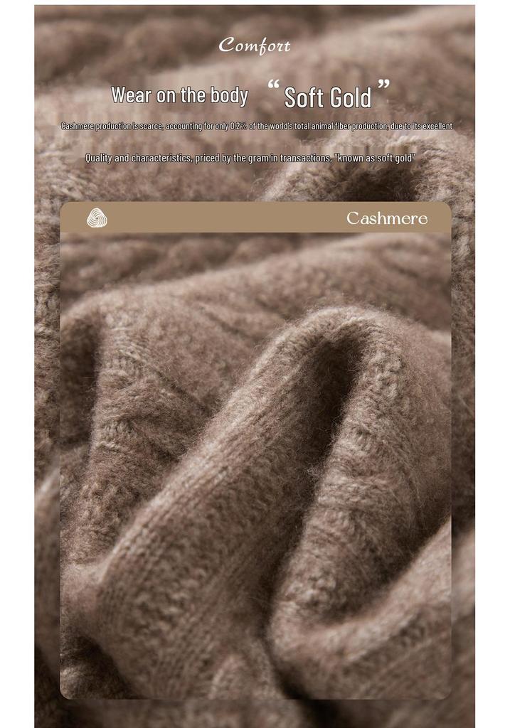 Women's Thickened Cashmere Cable Knit Half-Zip Lapel Sweater - Autumn/Winter Casual Trend