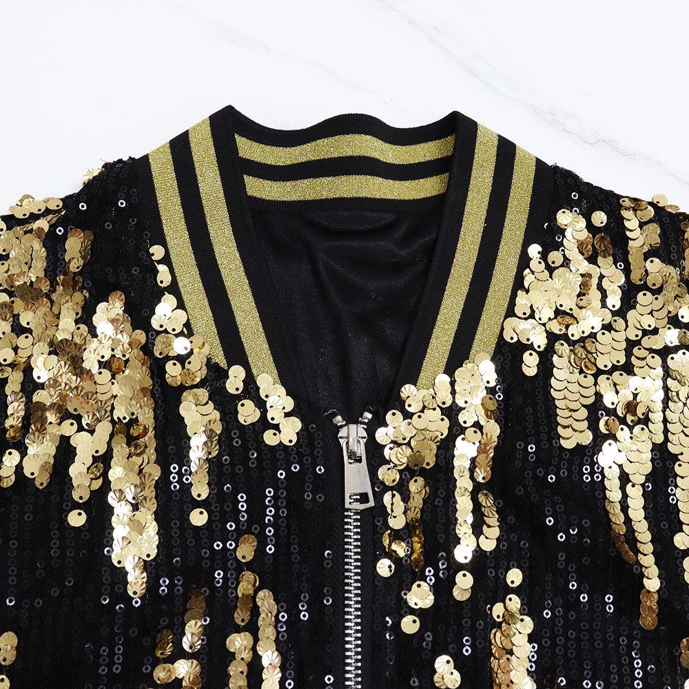 Женская осенняя бейсбольная одежда модная повседневная куртка с пайетками