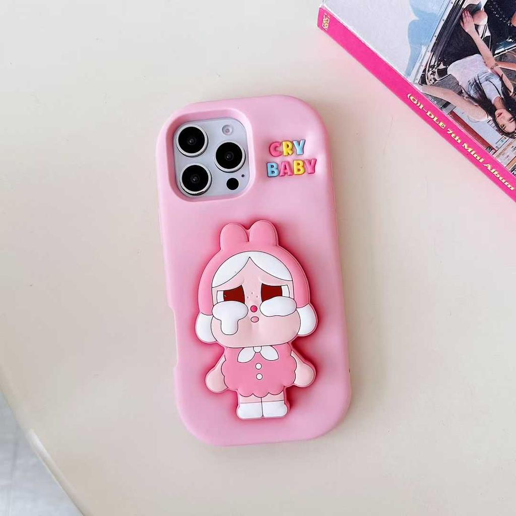 3D Милый Чехол-держатель для телефона Cry Baby для iPhone 17 Air 17 16 15 14 13 Pro 12 11 Pro Max 16E Мягкий силиконовый чехол