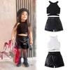 Модный комплект для девочек, летний детский повседневный топ без рукавов с халтернеком, кожаный пояс, комплект из трех предметов