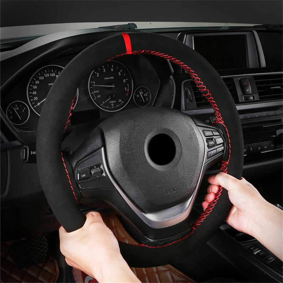 Car Suede Steering Wheel Cover Protector Anti-Slip For 37-38cm Outside Diameter