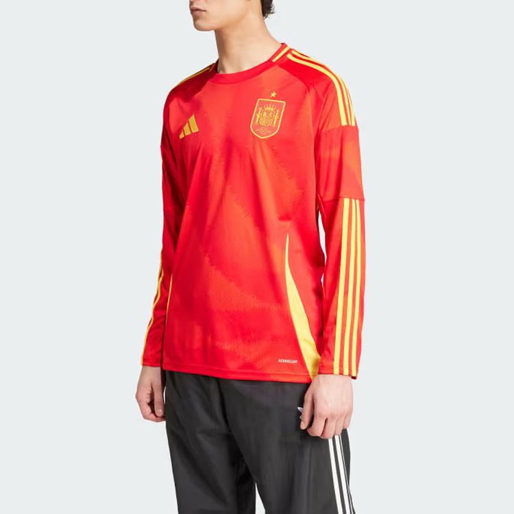 adidas Испания 24 Домашняя футболка с длинным рукавом Дизайн с принтом логотипа Повседневный пуловер Футбольная футболка Мужская одежда Красный IP9330
