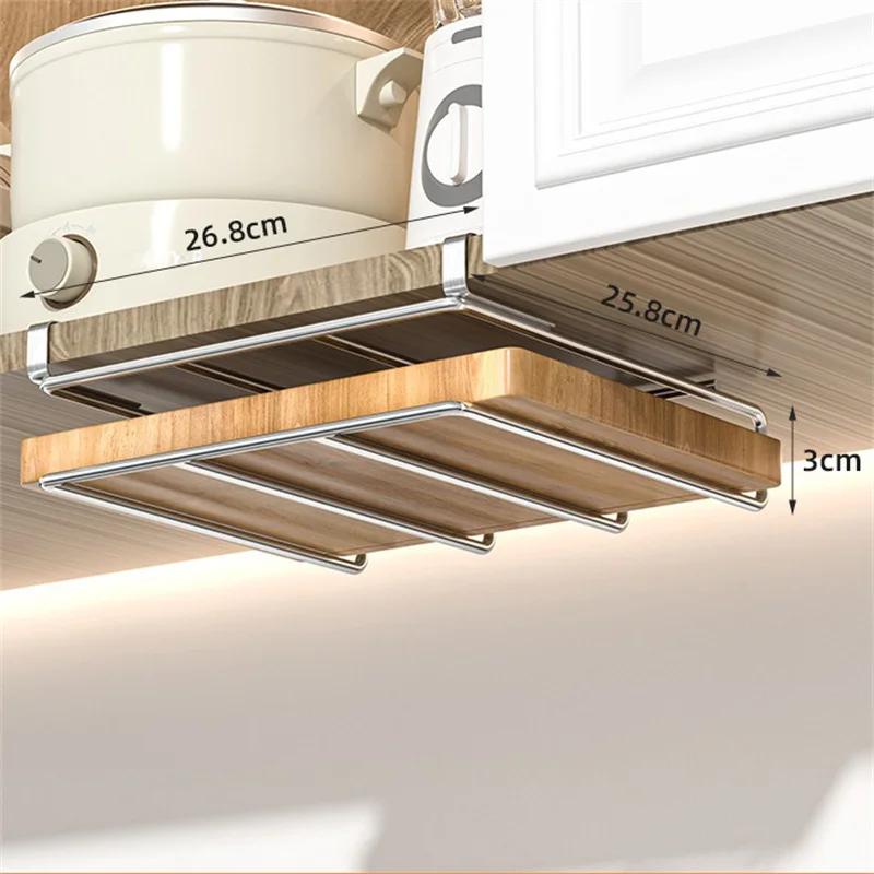 Stainless Steel Kitchen Hanging Organizer Rack with Hooks Paper Towel Rag Hanging Rack Cutting Board Pot Cover Storage Shelf