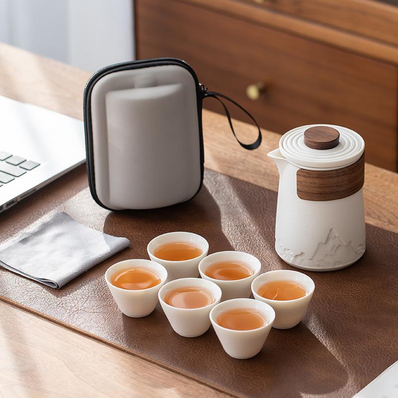 Ceramic travel tea set Kuaike cup portable tea set outdoor tea cup one pot three cups teapot set