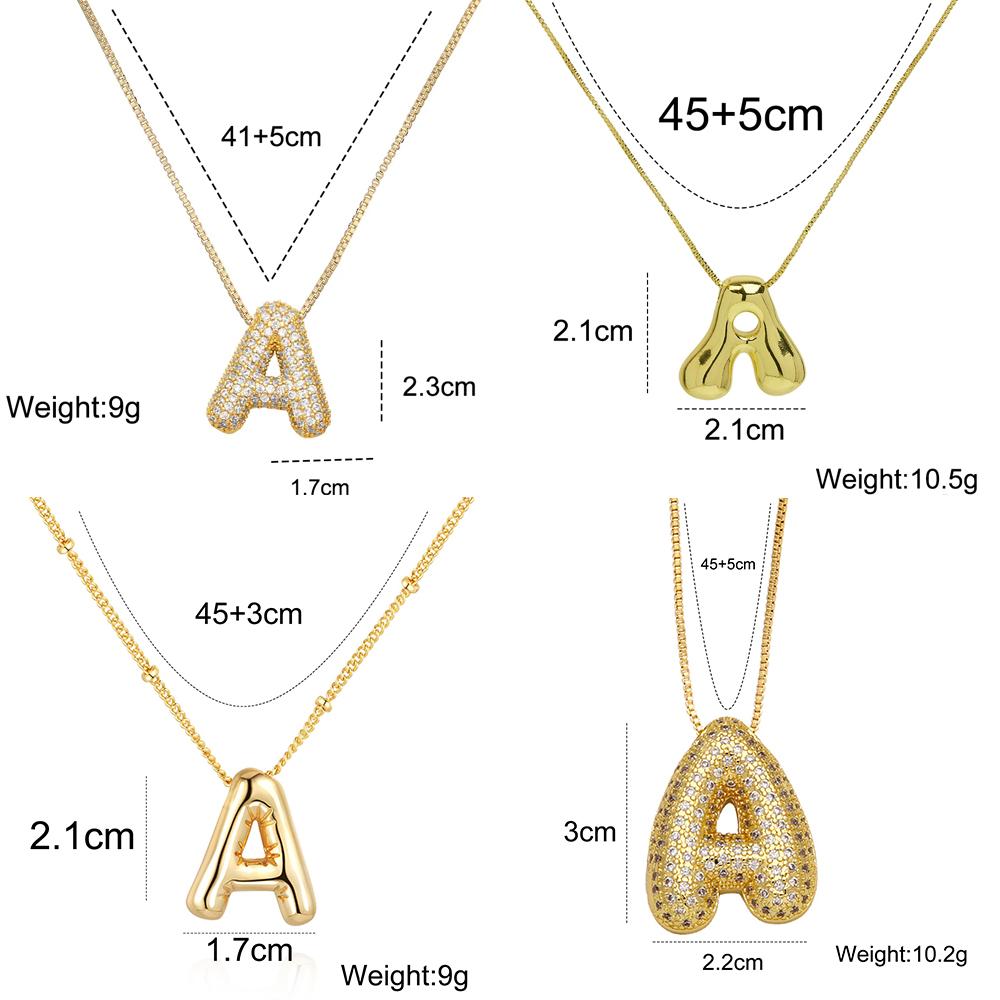 Chunky Balloon Letter Pendant Necklace Gold Plated Stainless Steel Alphabet Bubble Initial Necklace Cubic Zircon Jewelry Gifts
