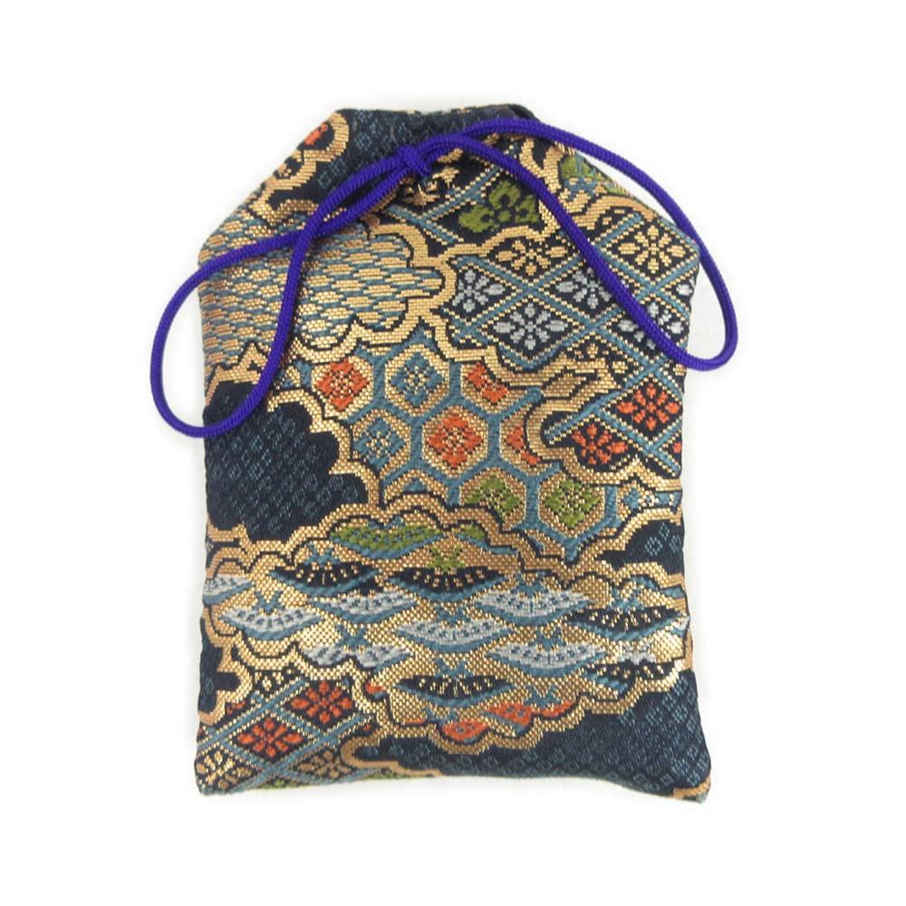 Kurita's Special Buddhist Statue [Amulet Bag] with Gold Brocade Tassel for Buddhas with Hands In Prayer (11.5cm Long, 8.5cm Wide) Navy BlueIndigo