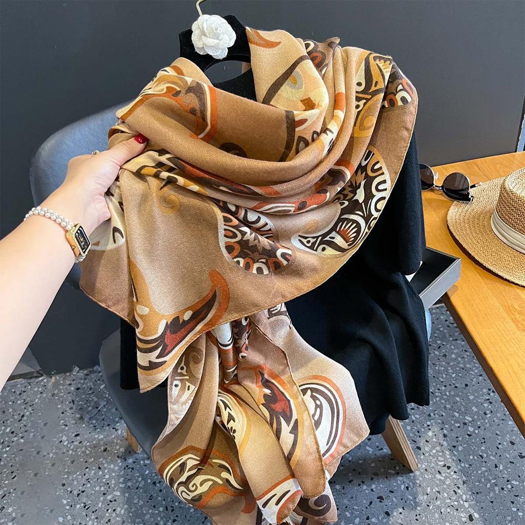 European and American Cashew Flower Atmospheric Scarf for Women Long Cotton and Linen Soft Skin-friendly Neck Care Shawl Warm Autumn and Winter