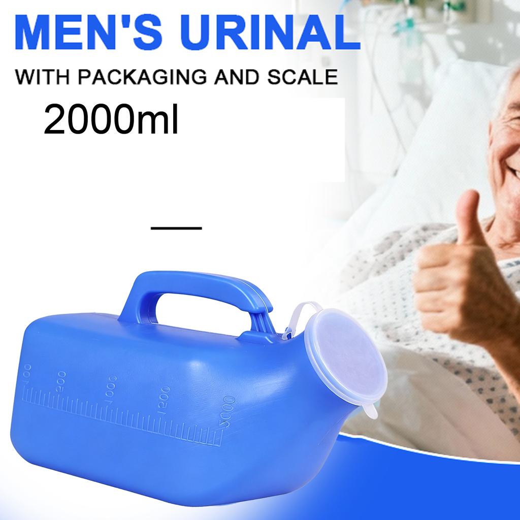 Male Urinal Portable 2000ml Capacity with Handle and Measurement Scale for Medical and Personal Use Durable Plastic Material